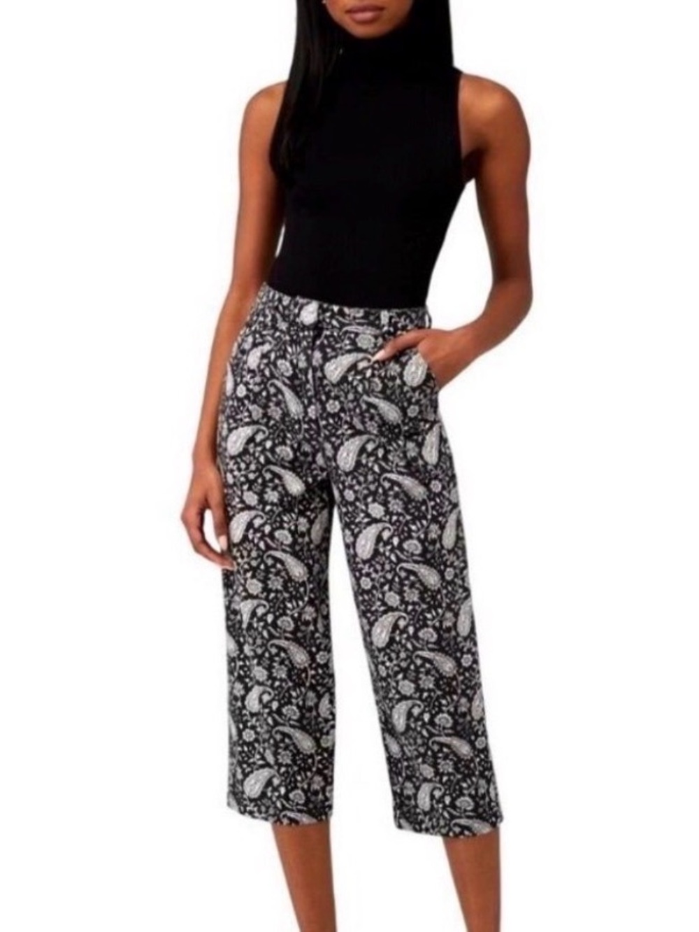 Cleobella Dana Trouser in Black and White Print Cropped Pants Size XS